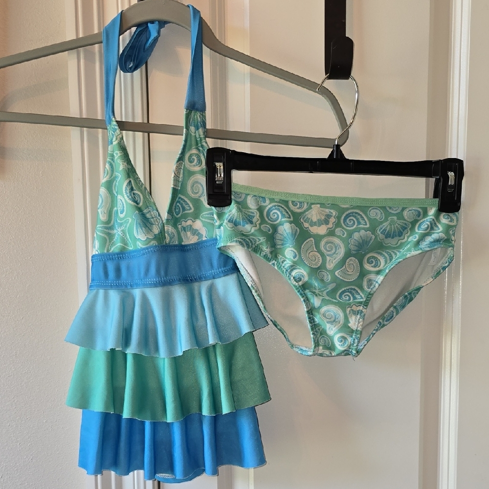 Blue and Green Halter Swimsuit Set